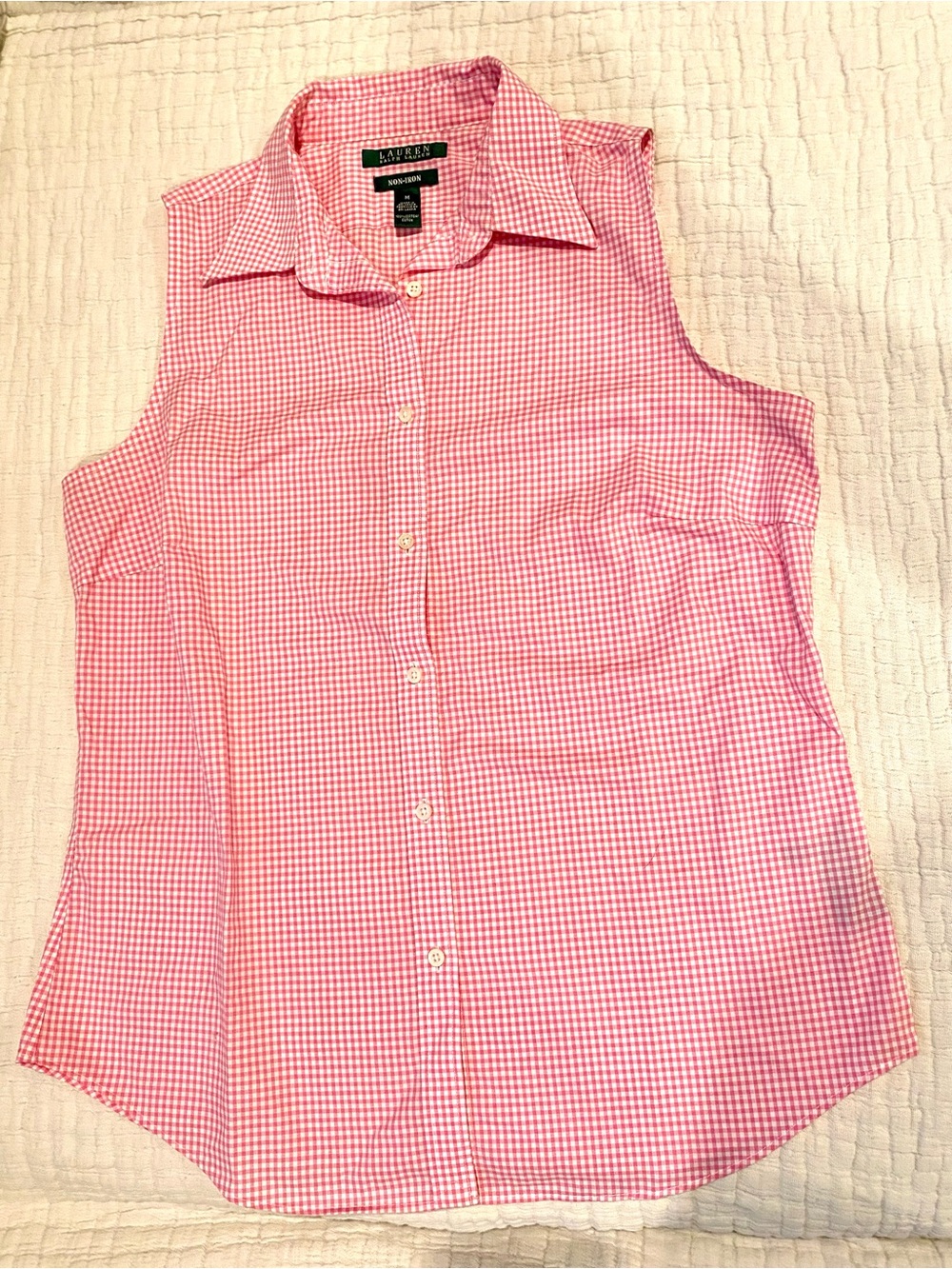 Ralph Lauren Pink Gingham Sleeveless Button-Up Shirt size M